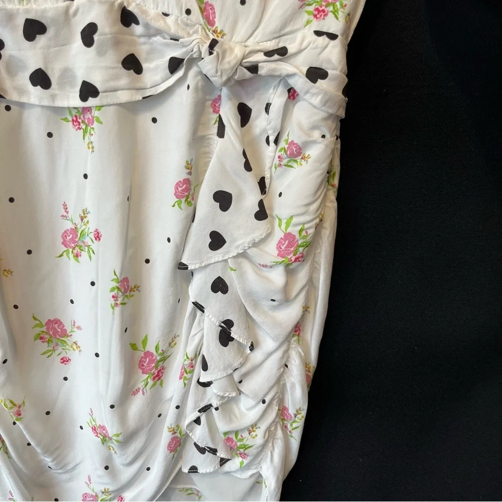 For Love and Lemons Mabel mini dress Small White floral Hearts Polkadots Womens